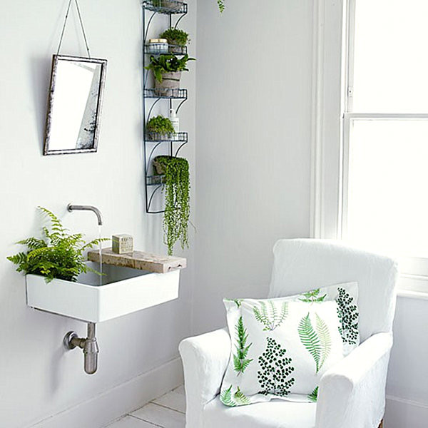 Green-ferns-in-a-white-bathroom